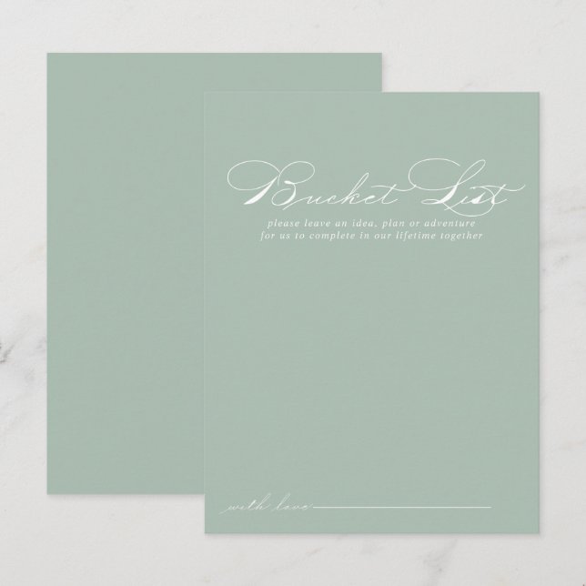 Green White Calligraphy Wedding Bucket List Cards (Front/Back)