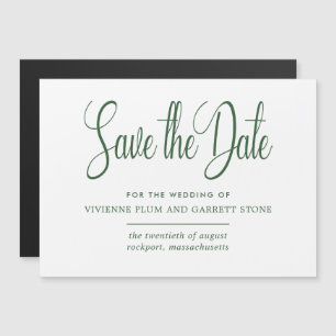 Green & White Calligraphy Wedding Save the Date Magnetic Invitation