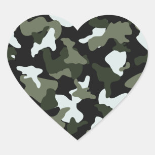 Green White camo camouflage army pattern Heart Sticker