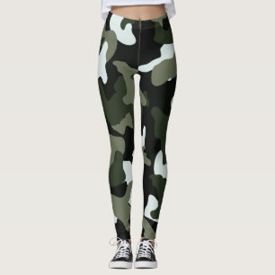 Green White camo camouflage army pattern Leggings