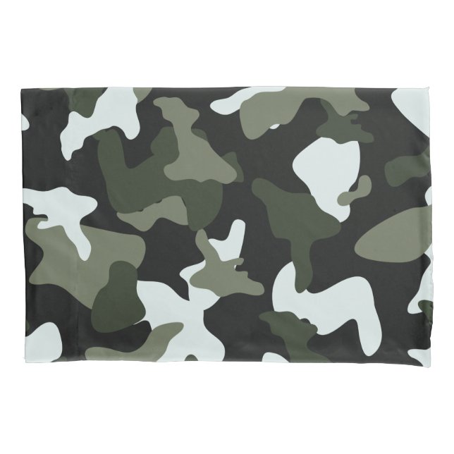 Green White camo camouflage army pattern Pillowcase (Front)