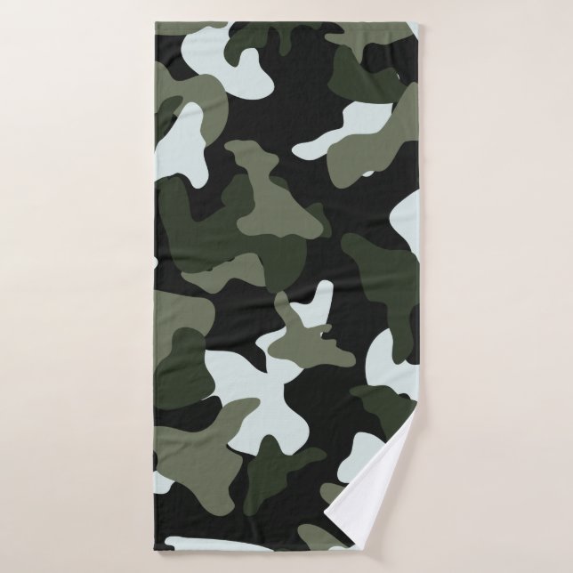 Green White Camouflage Military Camo Pattern Bath Towel (Bath Towel)
