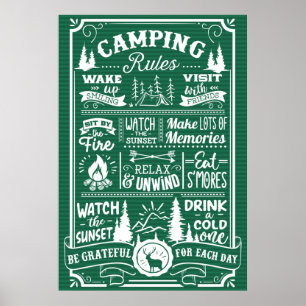Green White Camping Rules Poster