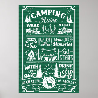 Green White Camping Rules Poster