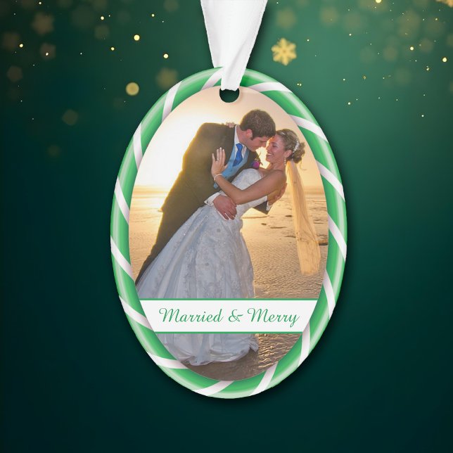 Green White Candy Cane Frame Photo Template Ornament (Creator Uploaded)