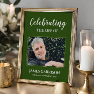 Green White Celebration Of Life with Photo Funeral Poster