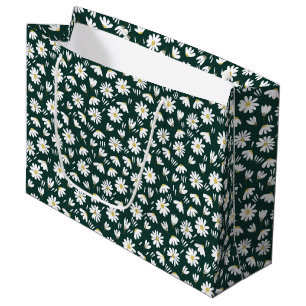 green white chamomile floral pattern large gift bag