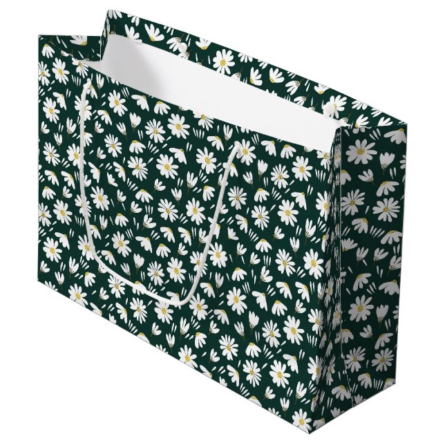 green white chamomile floral pattern large gift bag (Front Angled)