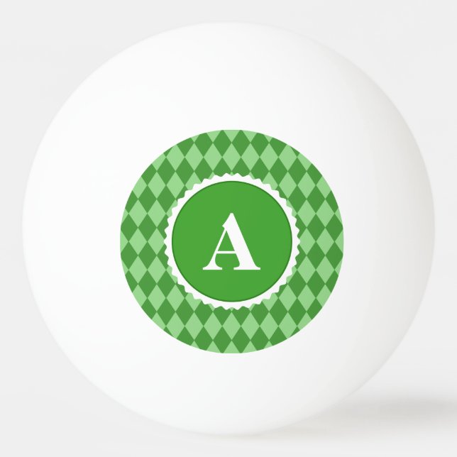Green White Check Monogram Pattern Ping Pong Ball (Front)