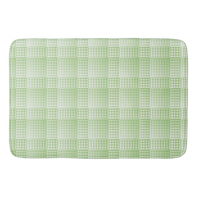 Green White Checker Abstract Pattern Bath Mat (Front)