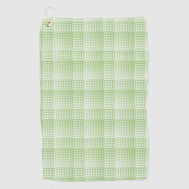 Green White Checker Abstract Pattern Golf Towel (Front)