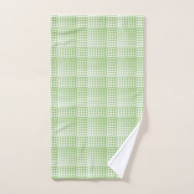 Green White Checker Abstract Pattern Hand Towel (Hand Towel)
