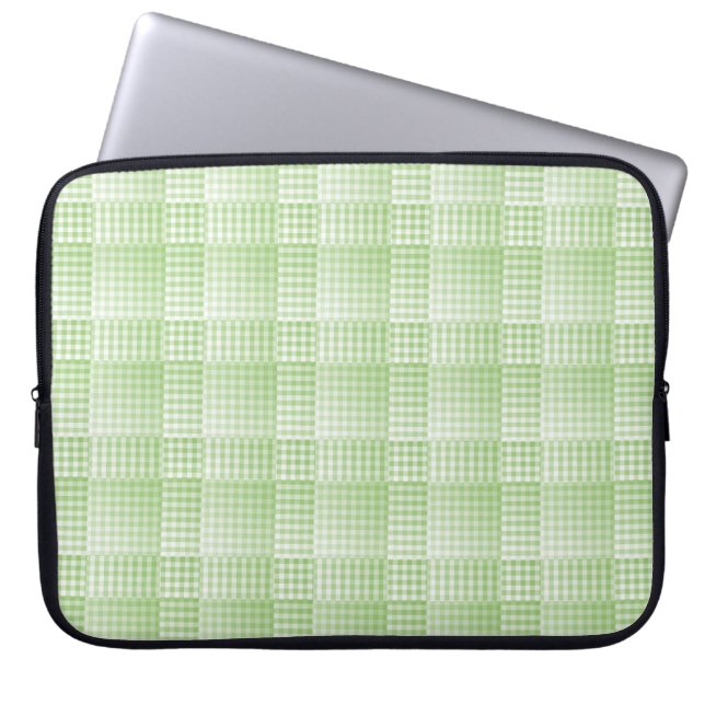 Green White Checker Abstract Pattern Laptop Sleeve (Front)
