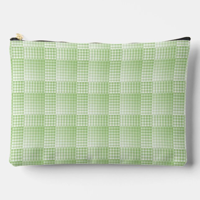 Green White Checker Abstract Pattern Large Accessory Pouch (Front)