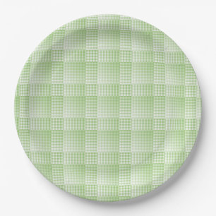 Green White Checker Abstract Pattern Paper Plate