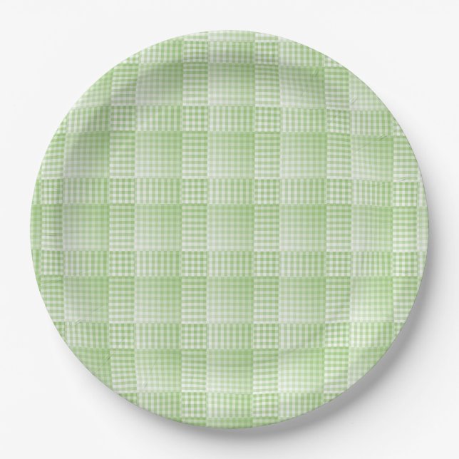 Green White Checker Abstract Pattern Paper Plate (Front)