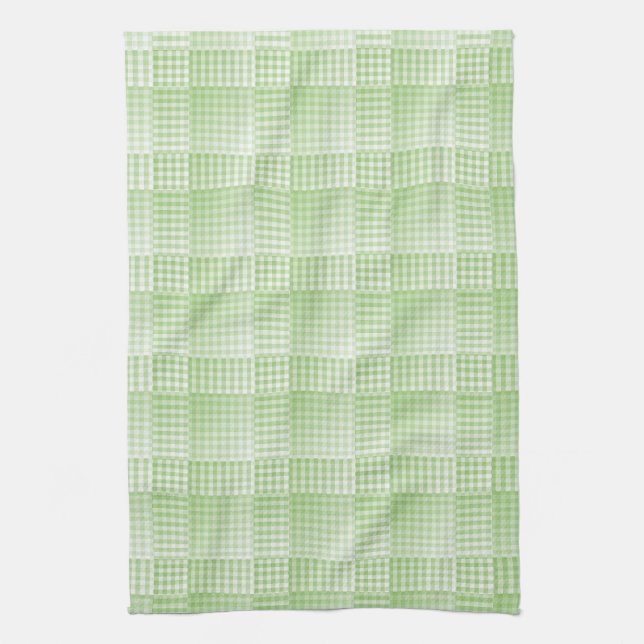 Green White Checker Abstract Pattern Tea Towel (Vertical)