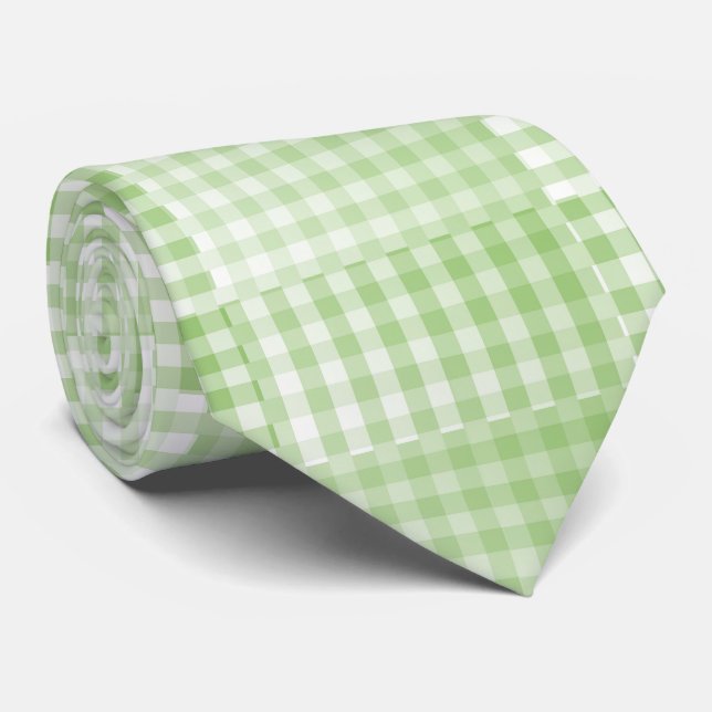 Green White Checker Abstract Pattern Tie (Rolled)