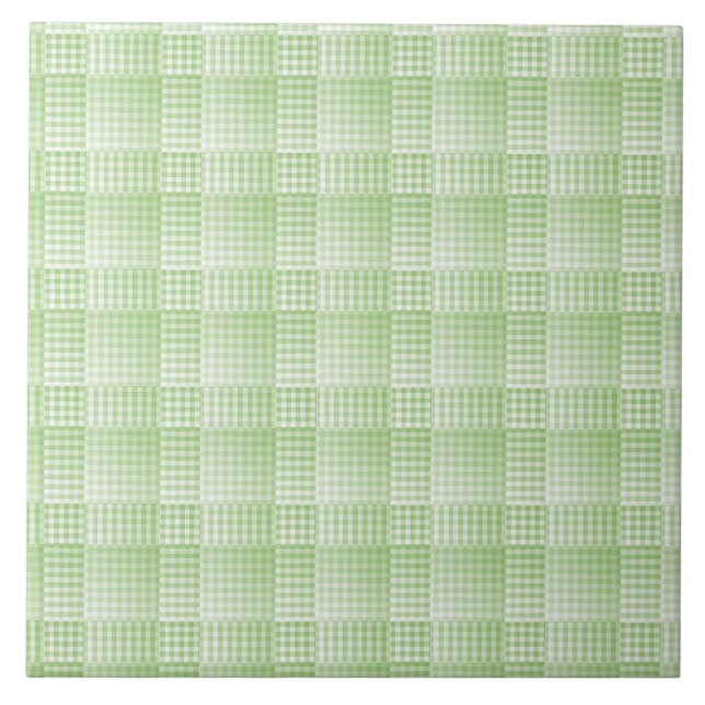 Green White Checker Abstract Pattern Tile (Front)