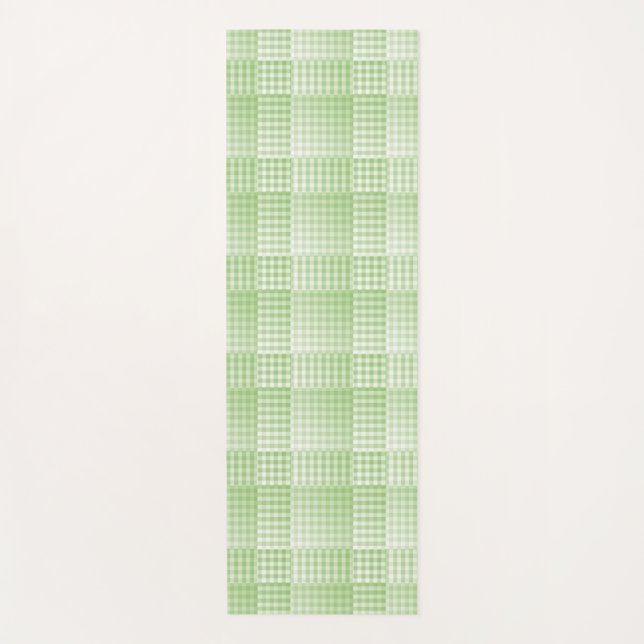Green White Checker Abstract Pattern Yoga Mat (Front)
