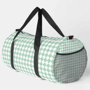 Green White Checker Diamond Pattern Large Duffle Bag