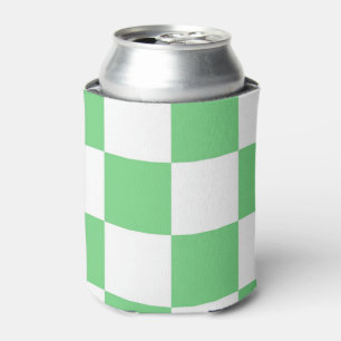 Green White Chequerboard Classic Retro Checks  Can Cooler