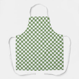 Green White Chequerboard Gingham Pattern Apron