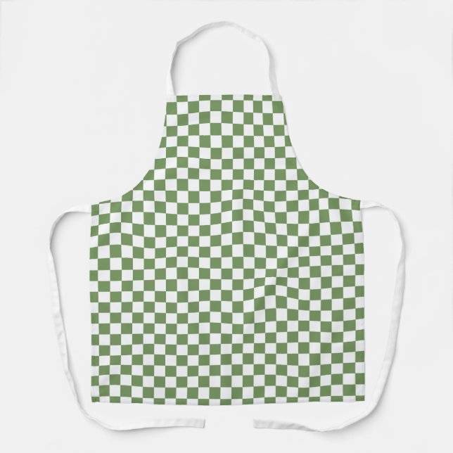 Green White Chequerboard Gingham Pattern Apron (Front)