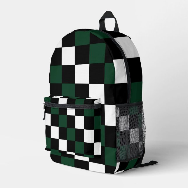 Green White Chequerboard    Printed Backpack (Back Corner Right)