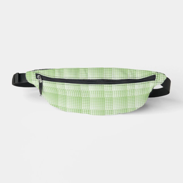 Green White Chequered Abstract Pattern Bum Bags (Front)
