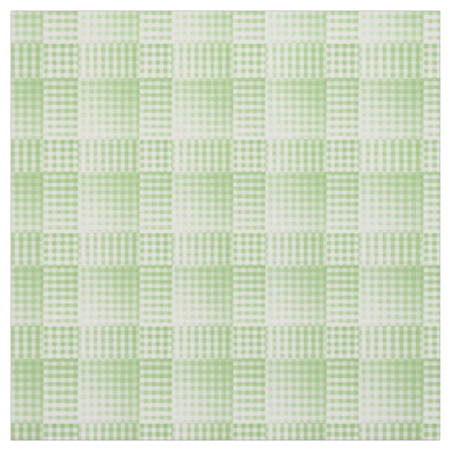 Green White Chequered Abstract Pattern Fabric (Swatch)