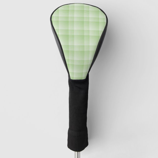 Green White Chequered Abstract Pattern Golf Head Cover (Front)