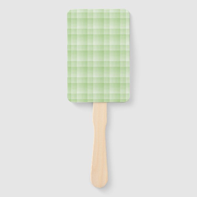 Green White Chequered Abstract Pattern Hand Fan (Front)