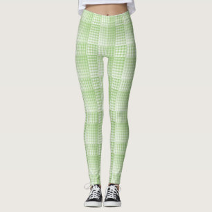 Green White Chequered Abstract Pattern Leggings