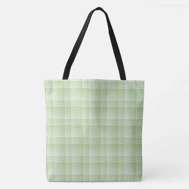 Green White Chequered Abstract Pattern Tote Bag (Front)