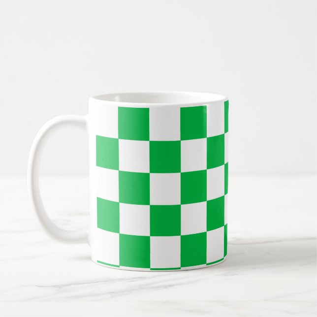 Green White Chequered Check Pattern Coffee Mug (Left)