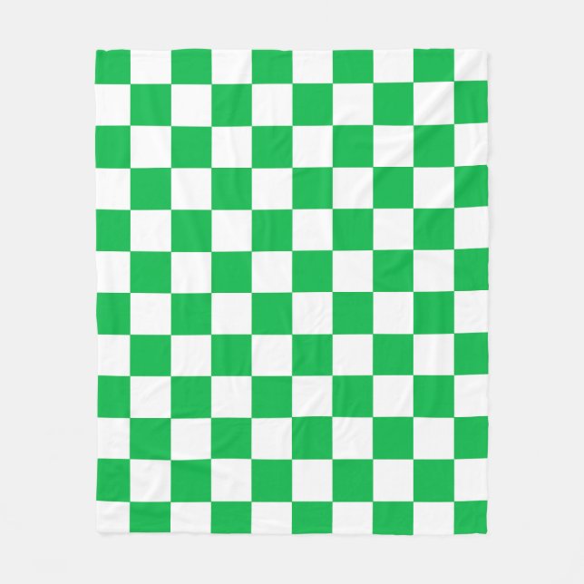 Green White Chequered Check Pattern Fleece Blanket (Front)
