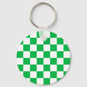 Green White Chequered Check Pattern Key Ring
