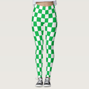 Green White Chequered Check Pattern Leggings