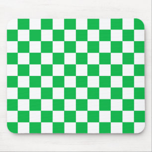 Green White Chequered Check Pattern Mouse Mat
