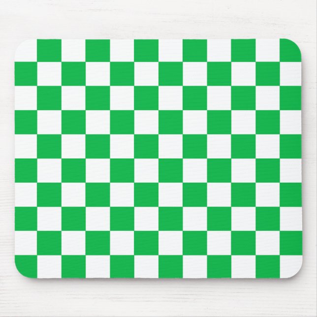 Green White Chequered Check Pattern Mouse Mat (Front)