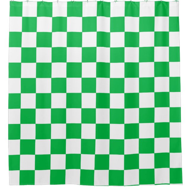 Green White Chequered Check Pattern Shower Curtain (Front)