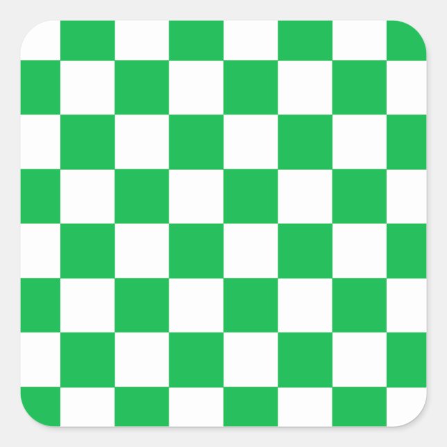 Green White Chequered Check Pattern Square Sticker (Front)