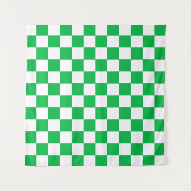 Green White Chequered Check Pattern Tapestry (Front)