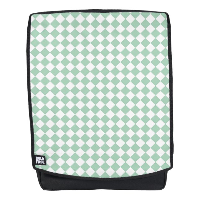Green White Chequered Diamond Pattern Backpack (Front)