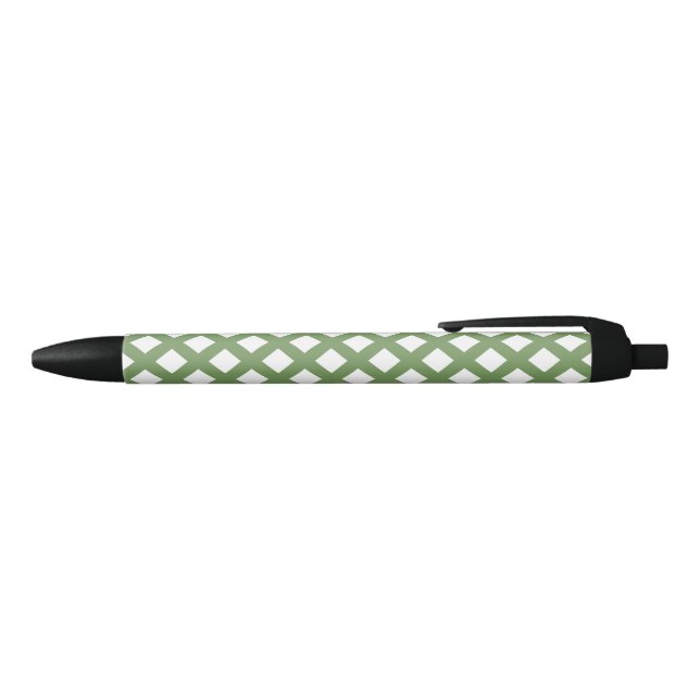 Green White Chequered Diamond Pattern Black Ink Pen (Top)