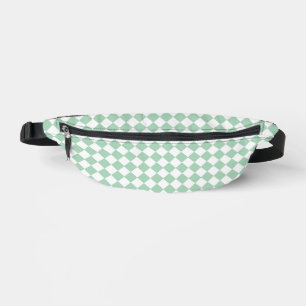 Green White Chequered Diamond Pattern Bum Bags