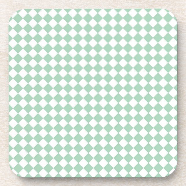 Green White Chequered Diamond Pattern Coaster (Front)