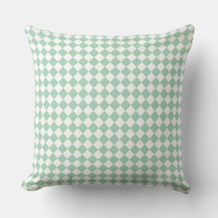 Green White Chequered Diamond Pattern Cushion