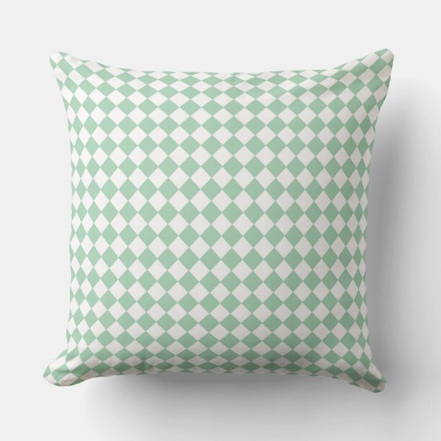 Green White Chequered Diamond Pattern  Cushion (Front)